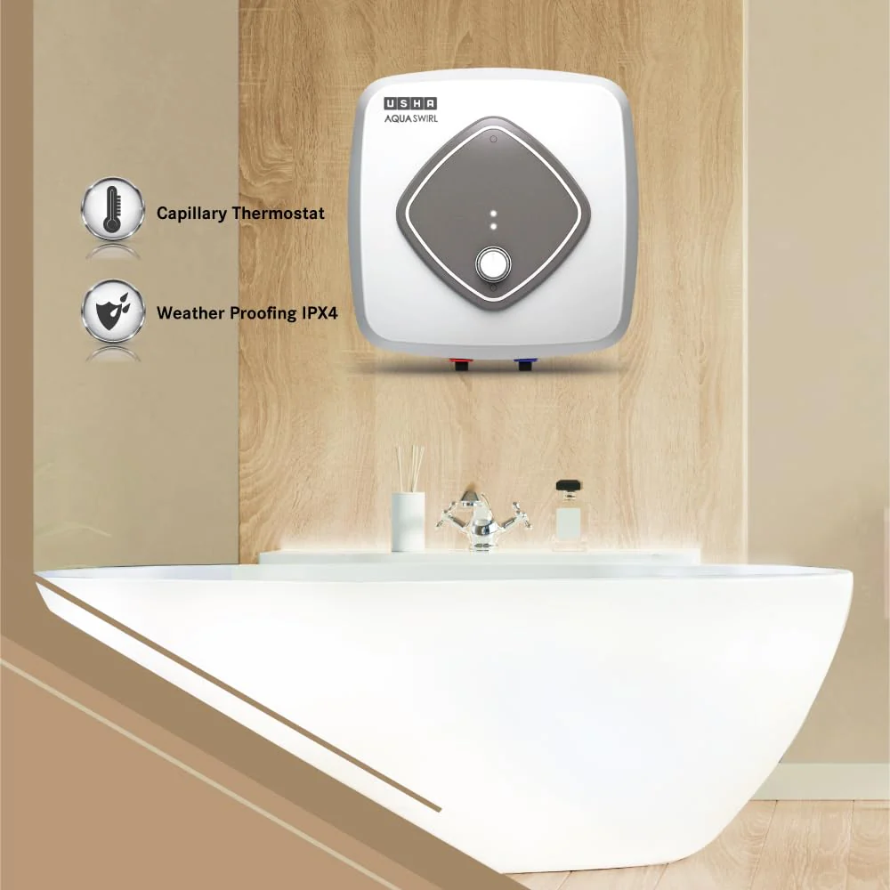 Usha Aqua Swirl 15 Litre 5 Star Storage Water Heater With Copper Heating Element (White Grey), Wall Mounting - Image 5