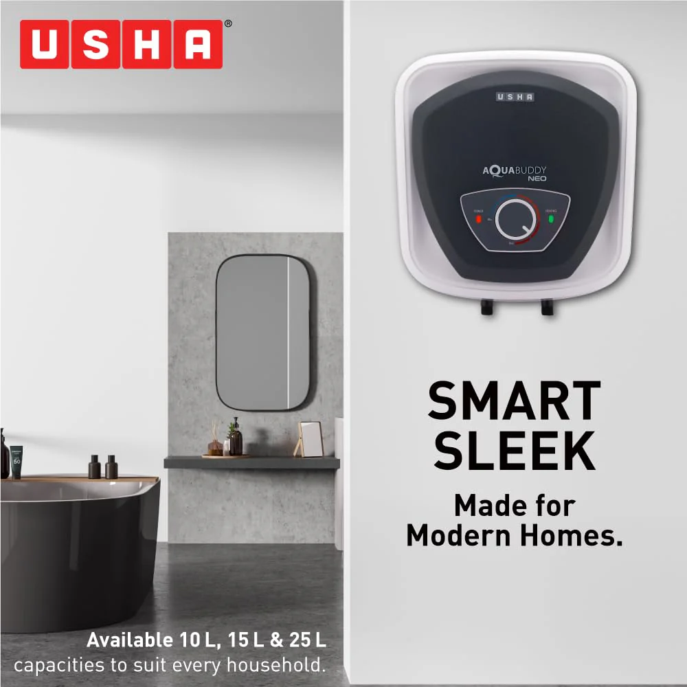 USHA AquaBuddy Neo Geyser 25 Litre 5 Star BEE Rating | Copper Heating Element | Storage Water Heater with Anti-Rust Protection | Warranty: 8 Yr Tank, 2 Yr Product - Image 2