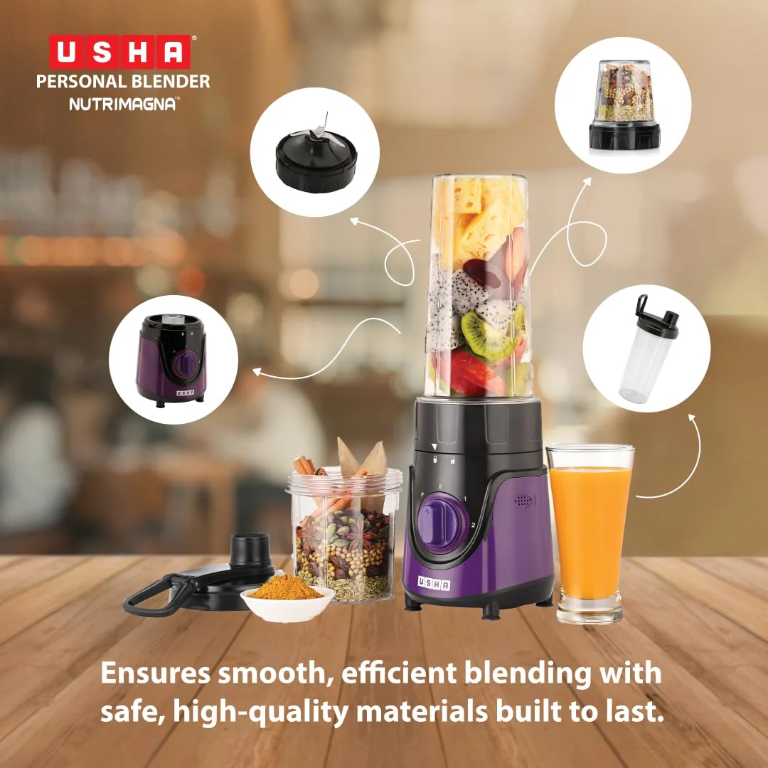 USHA Blender Nutrimagna | 350W| On the Go Blender| Stainless steel blades| Spill proof spout and store lid | 2 speed and pulse operation | Lavender - Image 2
