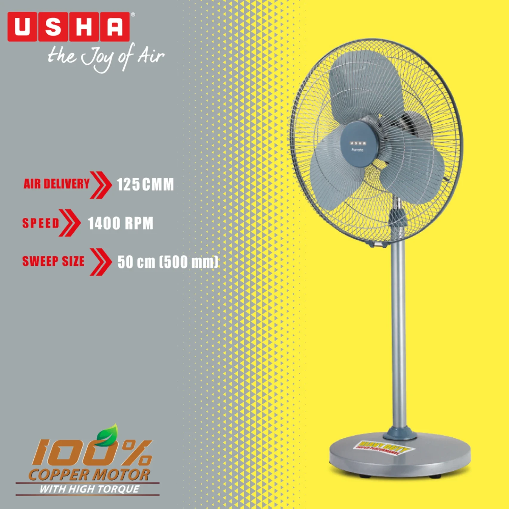 Usha Faratta PX 500mm High-Speed Pedestal Fan – Grey - Image 4