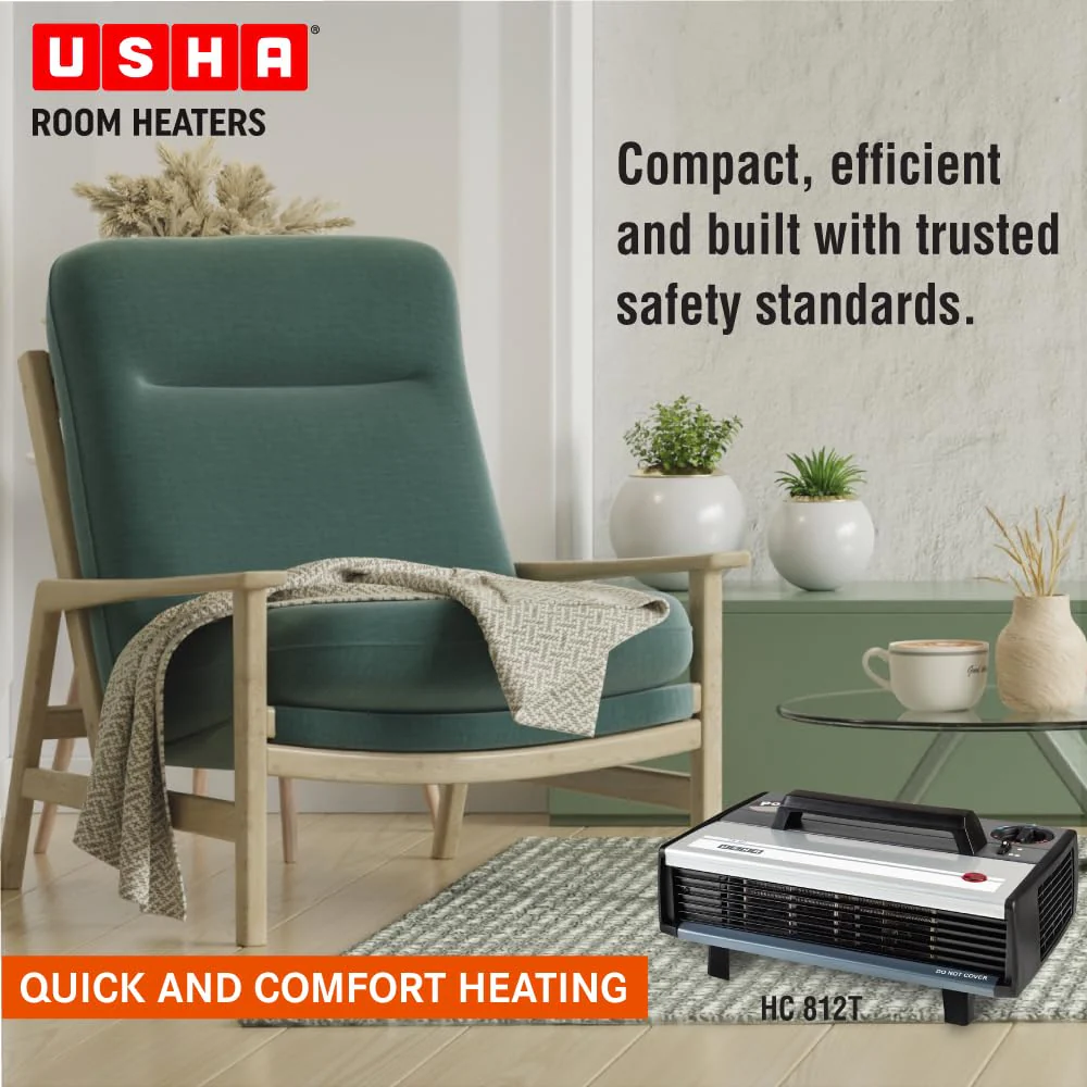 USHA Heat Convector 812 T 2000-Watt with Instant Heating Feature Room Heater(Black) - Image 3