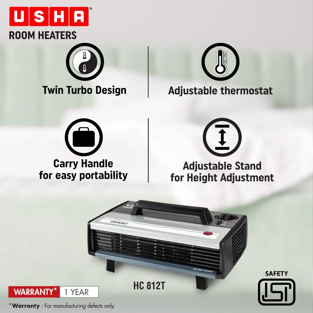USHA Heat Convector 812 T 2000-Watt with Instant Heating Feature Room Heater(Black) - Image 4