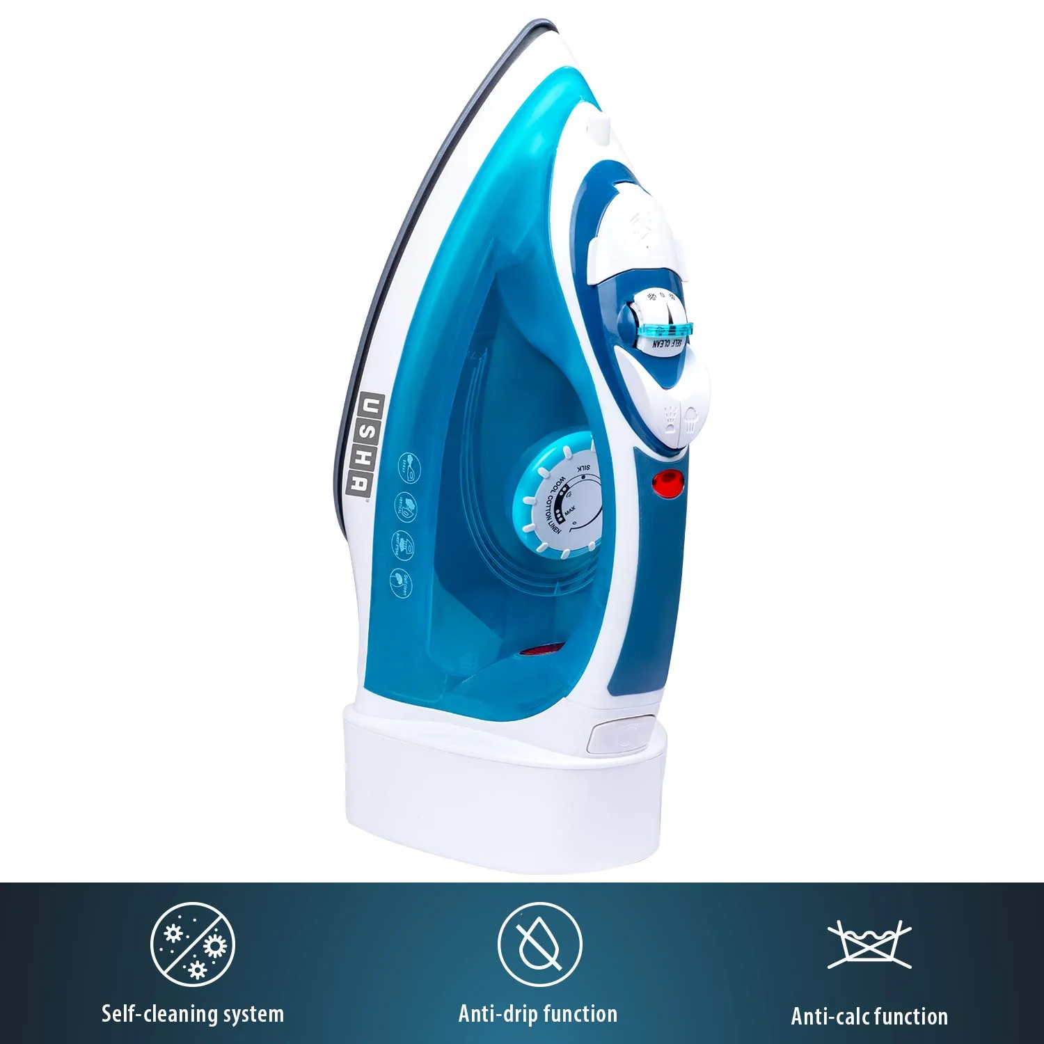 USHA Helix Pro Smart Steam Iron 2000 W with Easy-Wind Retractable Cord, Durable Ceramic Soleplate, 3-Way Auto Shut Off, Anti-Drip, Anti-Calc Function (Blue &amp; White) - Image 3