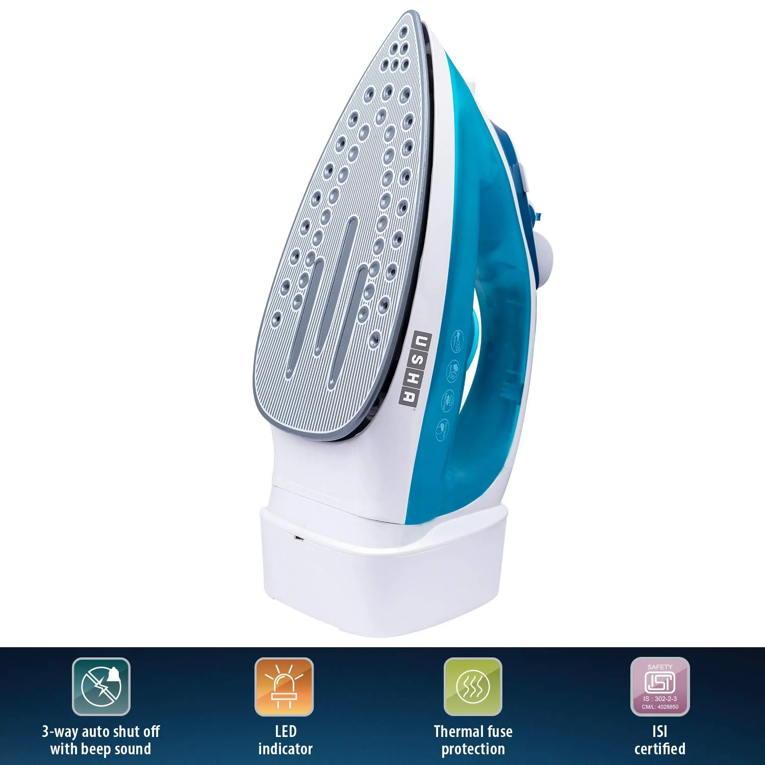USHA Helix Pro Smart Steam Iron 2000 W with Easy-Wind Retractable Cord, Durable Ceramic Soleplate, 3-Way Auto Shut Off, Anti-Drip, Anti-Calc Function (Blue &amp; White) - Image 6