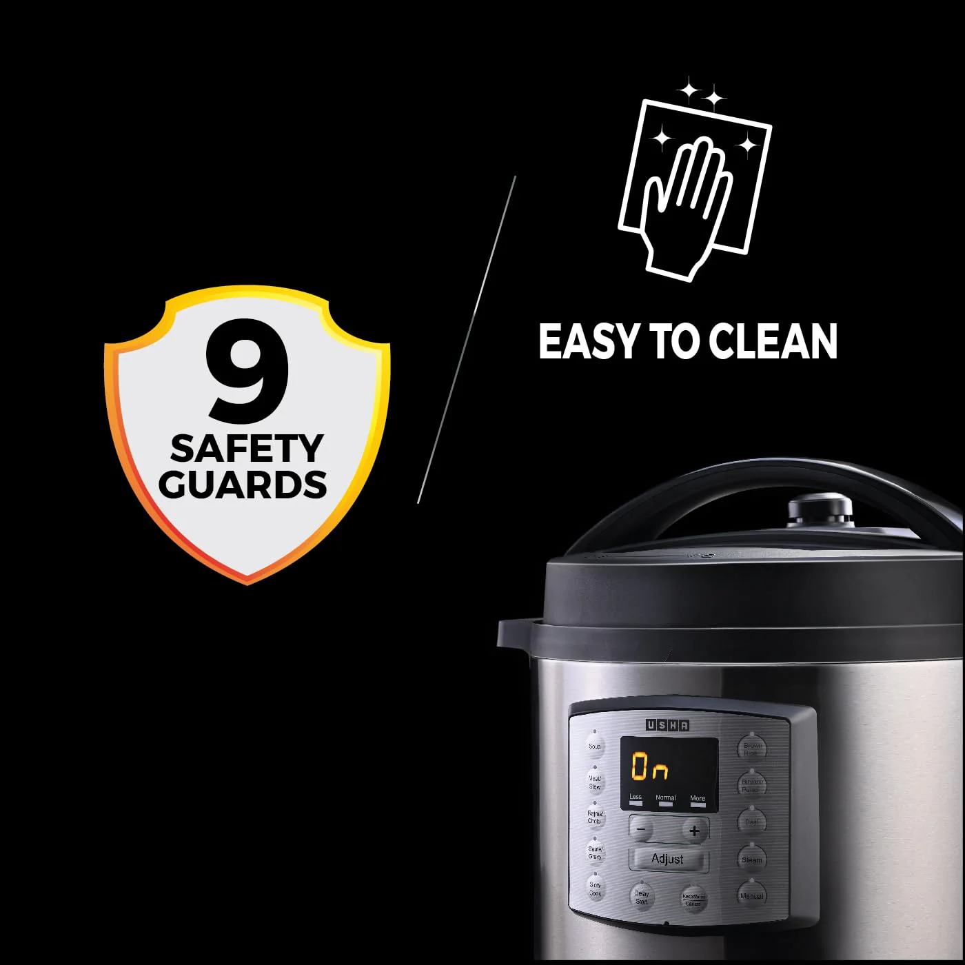 Usha iChef 6 Litre Electric Pressure Cooker | 1000W | 10 Indian Preset Menu | Keep Warm Fuction | Delay Timer | Slow Cooker | Automatic Rice Cooker, Steamer & More (Stainless Steel) - Image 4