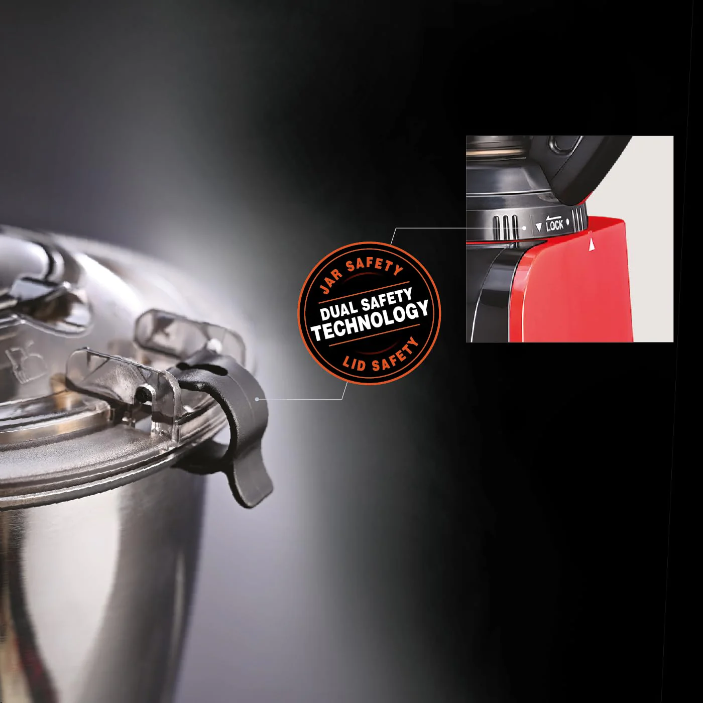 USHA ICHEF 750 Watt Copper Motor Mixer Grinder with 3 SS Jars & Translucent blender PC Jar with fruit filter| Hands Free operation with Dual Safety Lock| (Red/Black) - Image 7