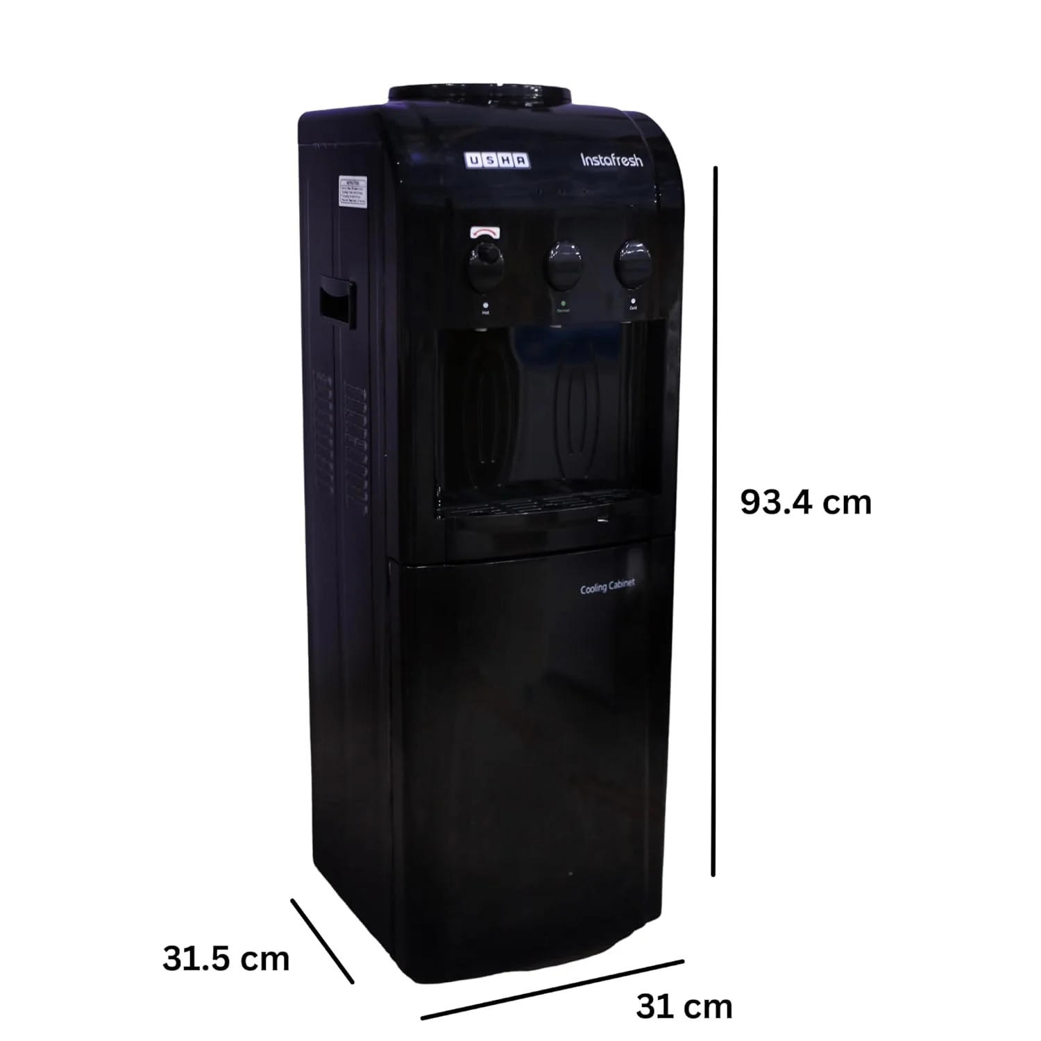 USHA INSTAFRESH FS Jet Black 3 TAP (63HNCCCBL3FIFMV) with Cooling Cabinate-Bottled Water Dispenser, 18 litres - Image 3