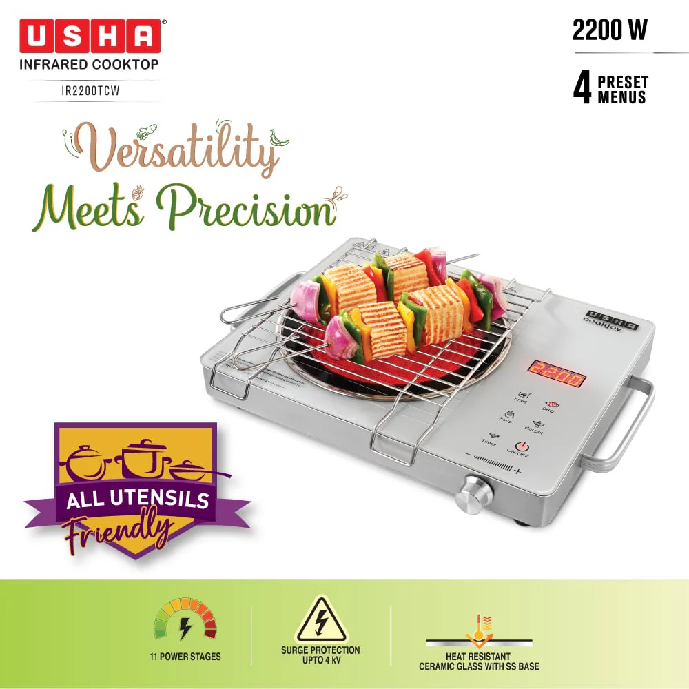 USHA IR2200TCW Infrared Induction Cooktop with grill - Image 2