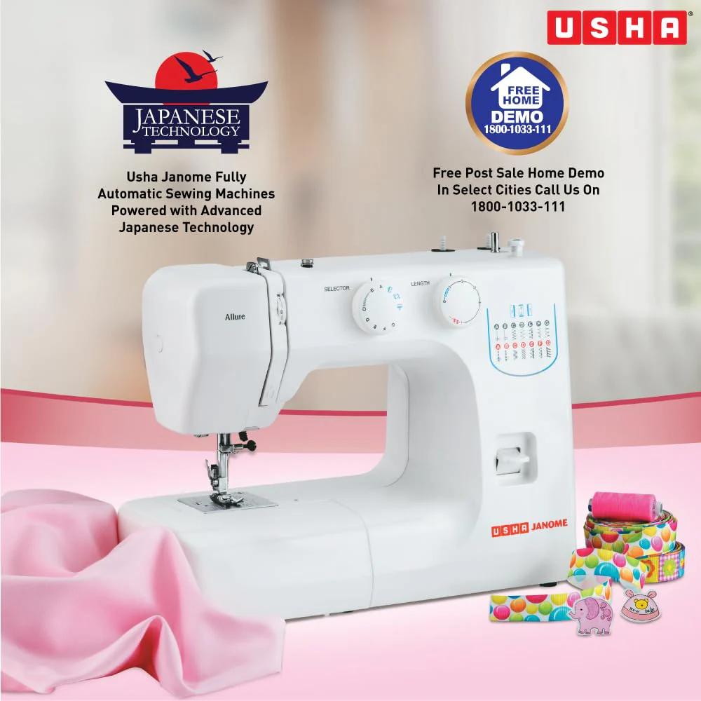 Usha Janome Allure Automatic Zig-Zag Electric Sewing Machine, 13 Built-In-Stitches, 21 Stitch Function,(SM ALLURE) - Image 5