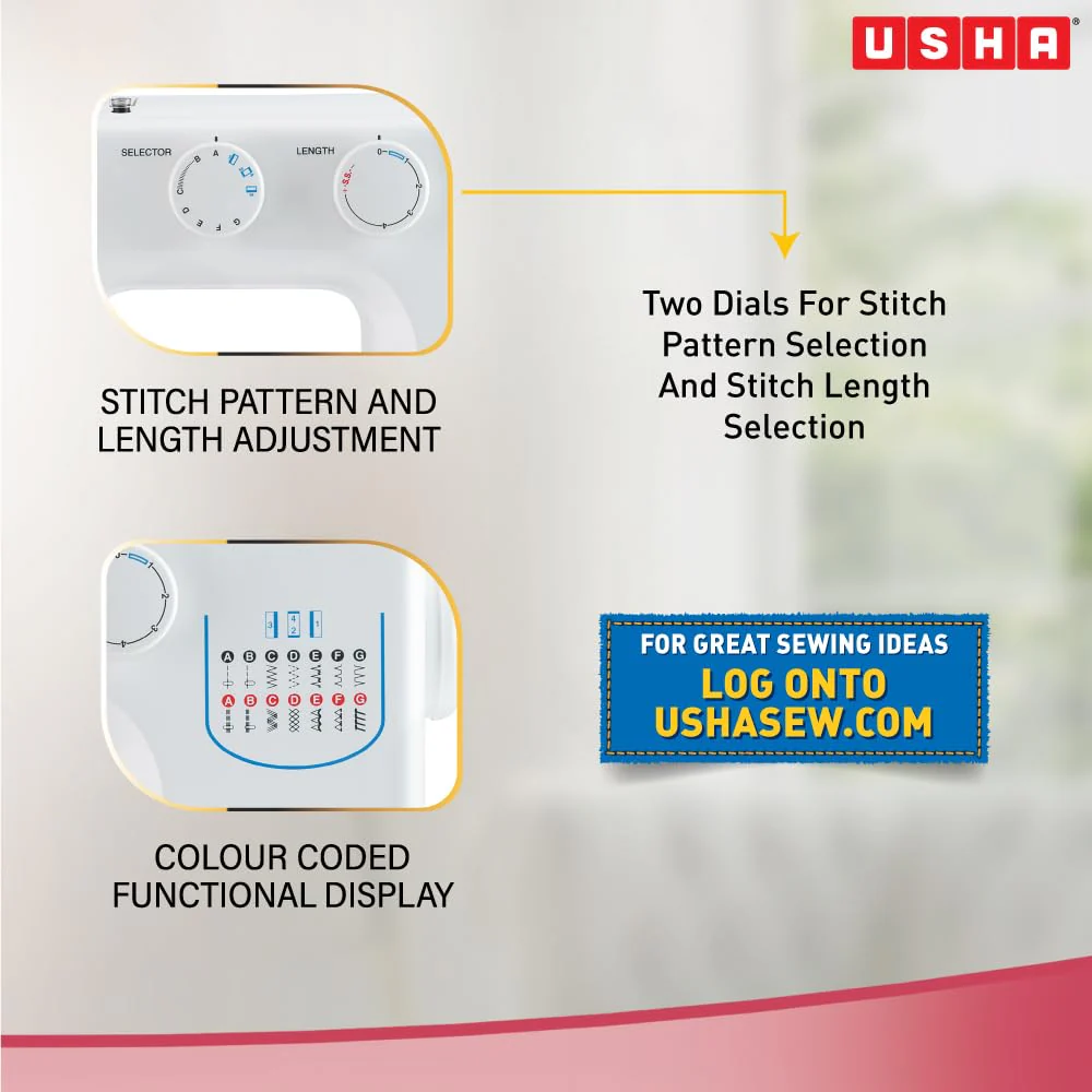 Usha Janome Allure Automatic Zig-Zag Electric Sewing Machine, 13 Built-In-Stitches, 21 Stitch Function,(SM ALLURE) - Image 6