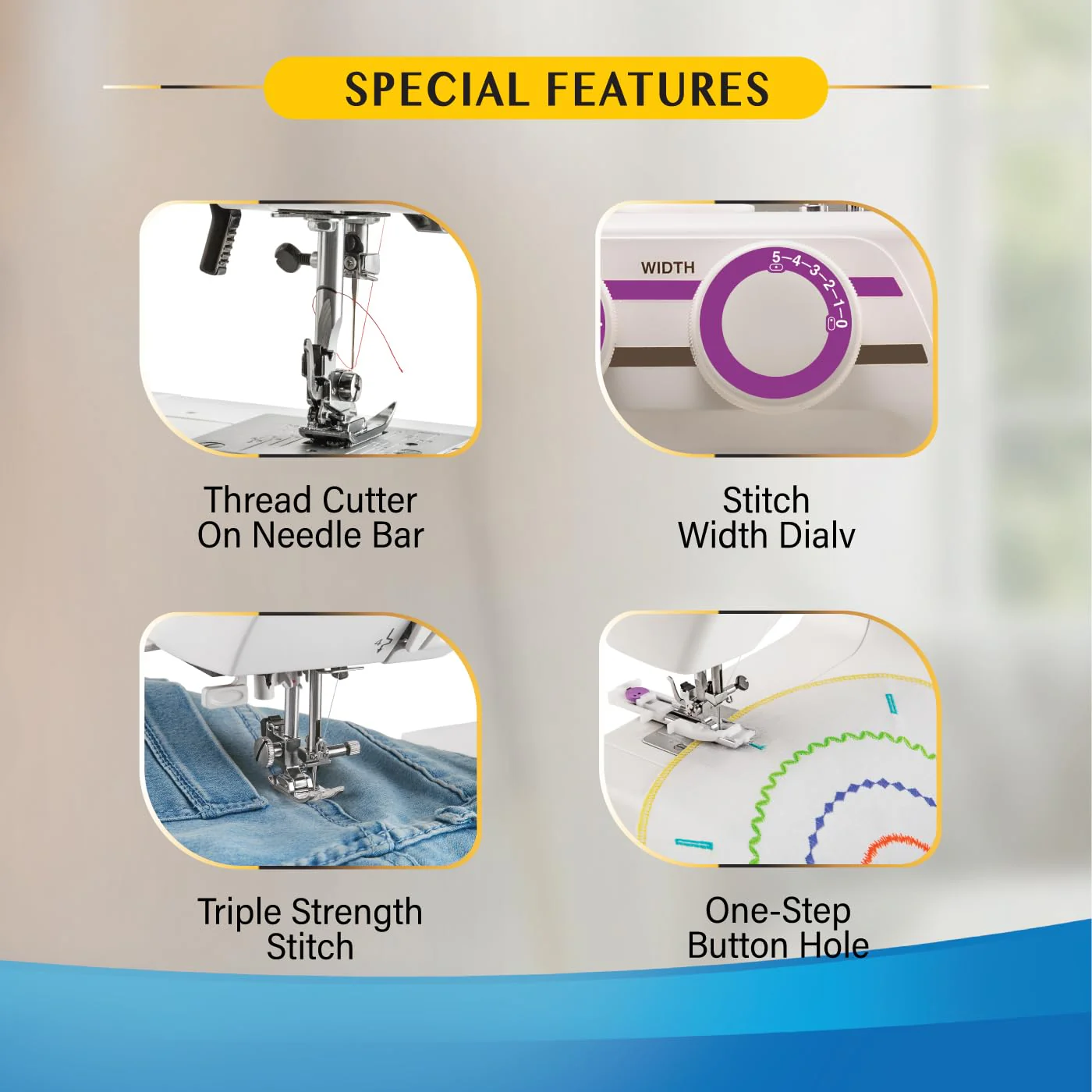 Usha Wonder Stitch Plus Automatic Sewing Machine β 23 Built-in Stitches, One-Step Buttonhole, Automatic Needle Threader, Free Arm, Hard Cover, 860 SPM β White - Image 4
