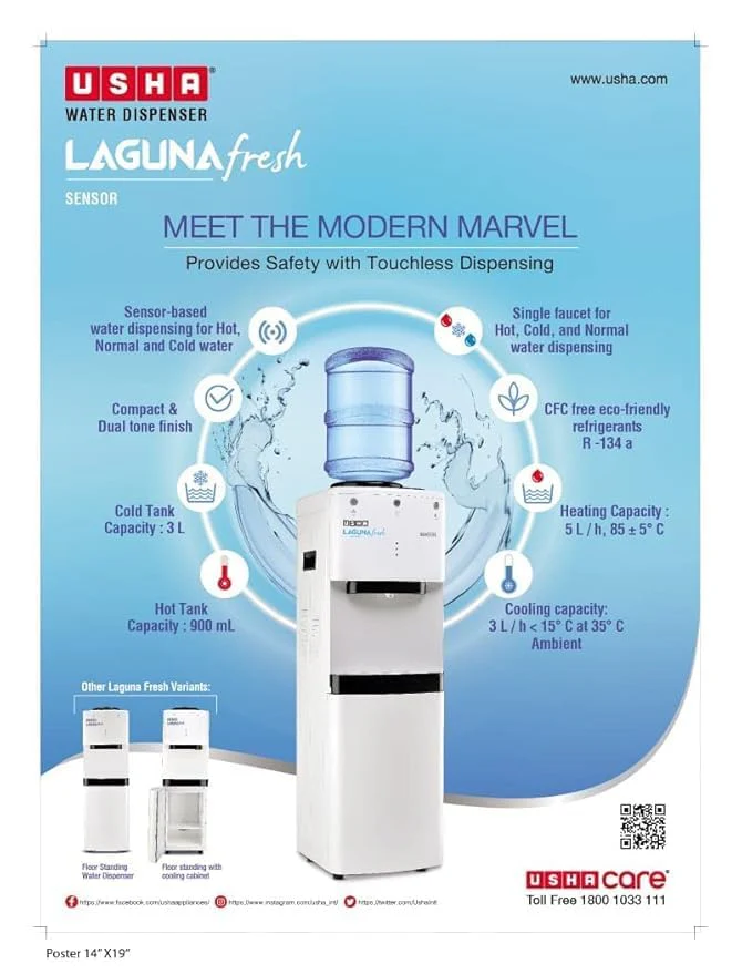 Usha Laguna Fresh Hot,Cold &amp; Normal 3 tap Floor Standing Water Dispenser - Image 5
