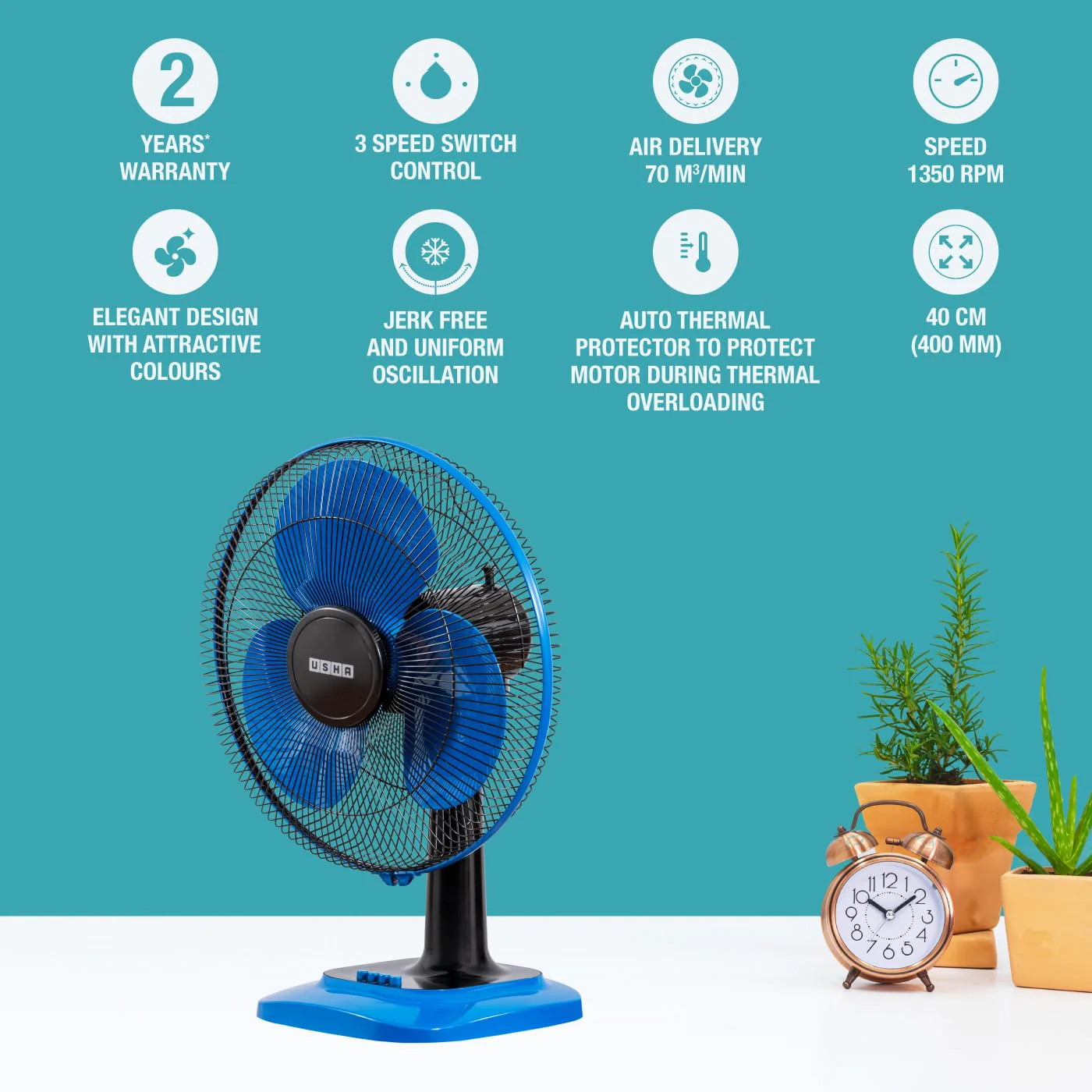 USHA Maxx Air 400MM High Speed Table Fan (Blue & Black) - Image 5