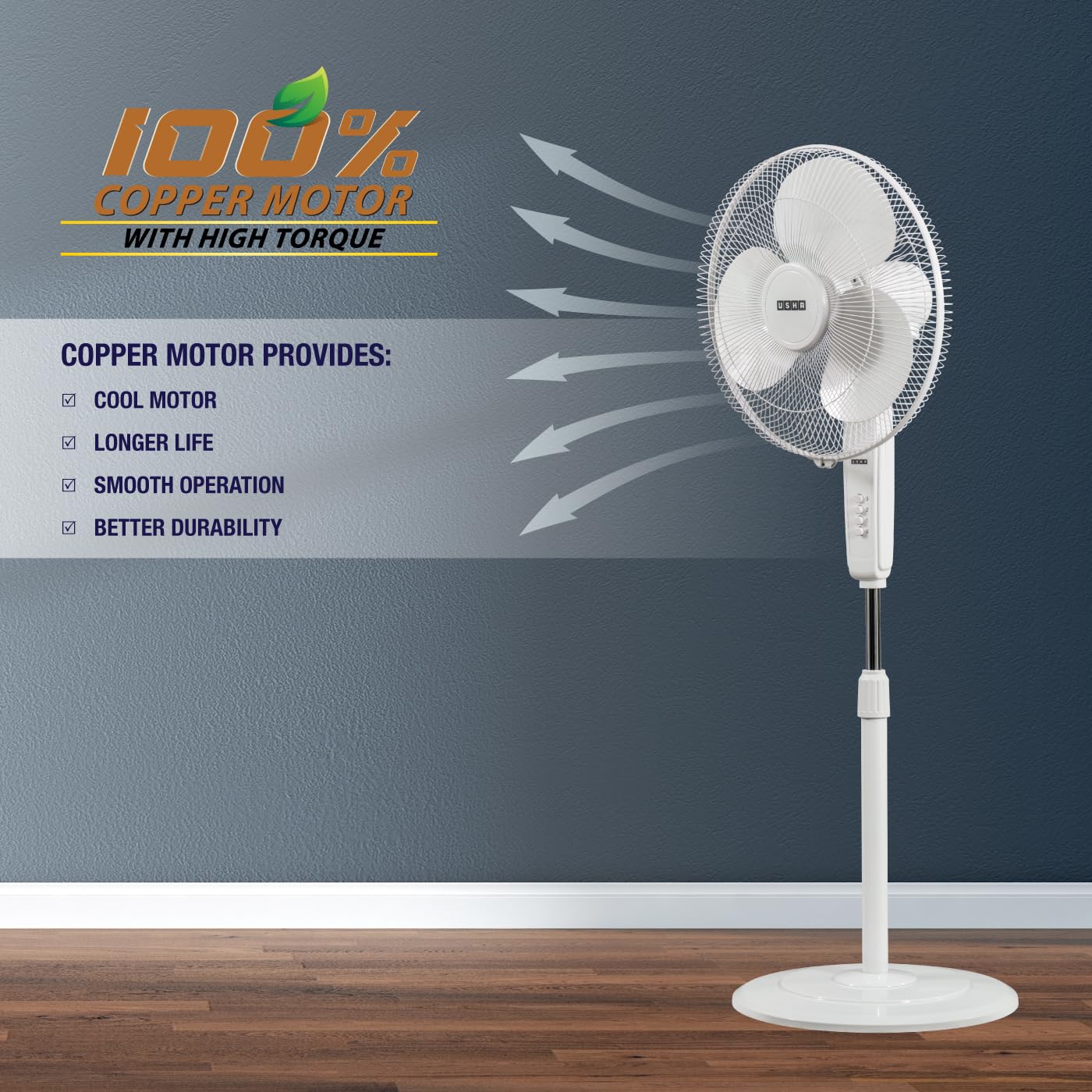 Usha Maxx Air 400mm Stand Fan – White - Image 4