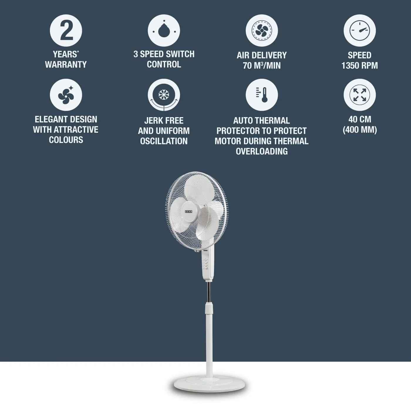 Usha Maxx Air 400mm Stand Fan – White - Image 5