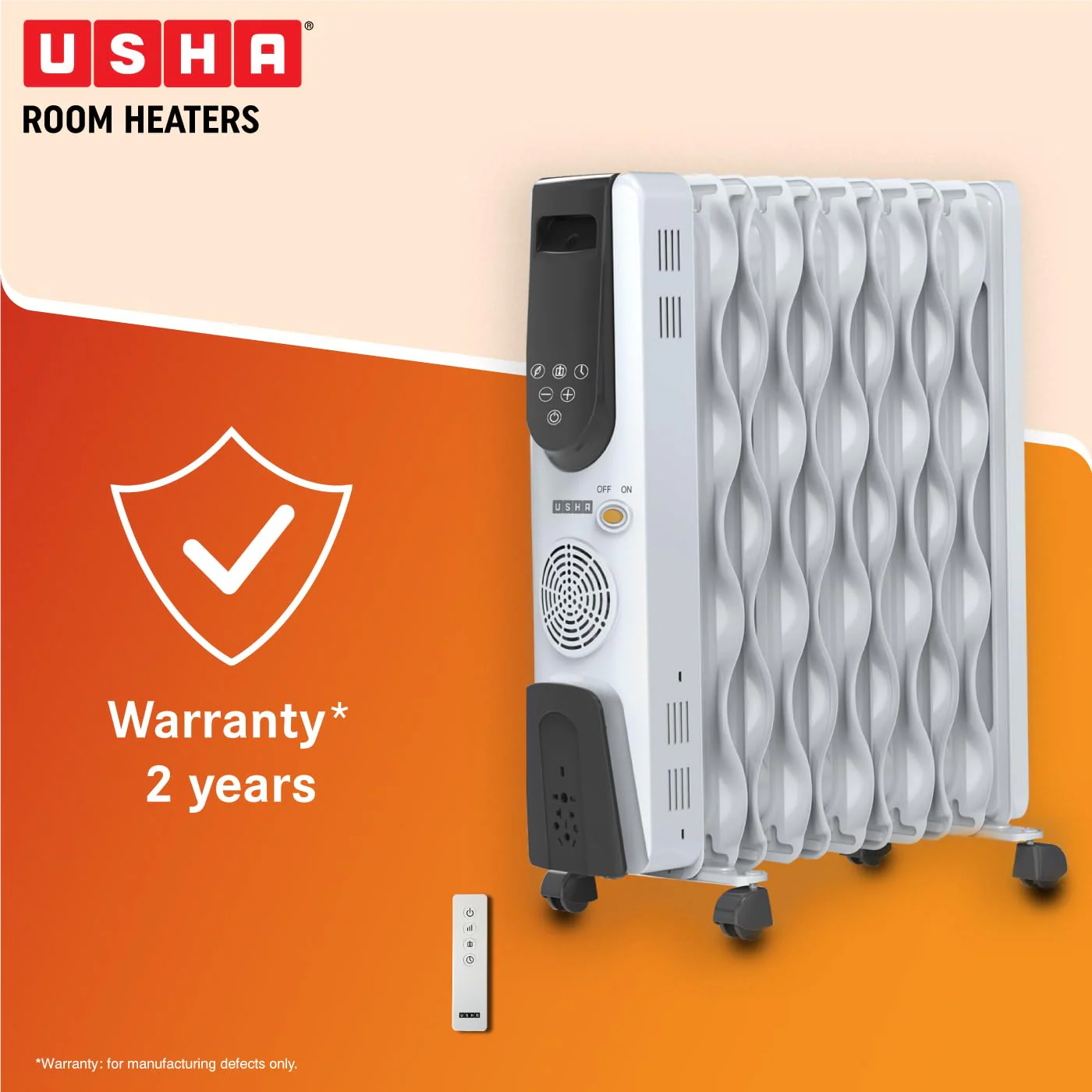 Usha OFR 13 Fin 4313 FSE PTC Room Heater with Fan Heater and Remote Control (White, Oil Filled Radiator) - Image 5
