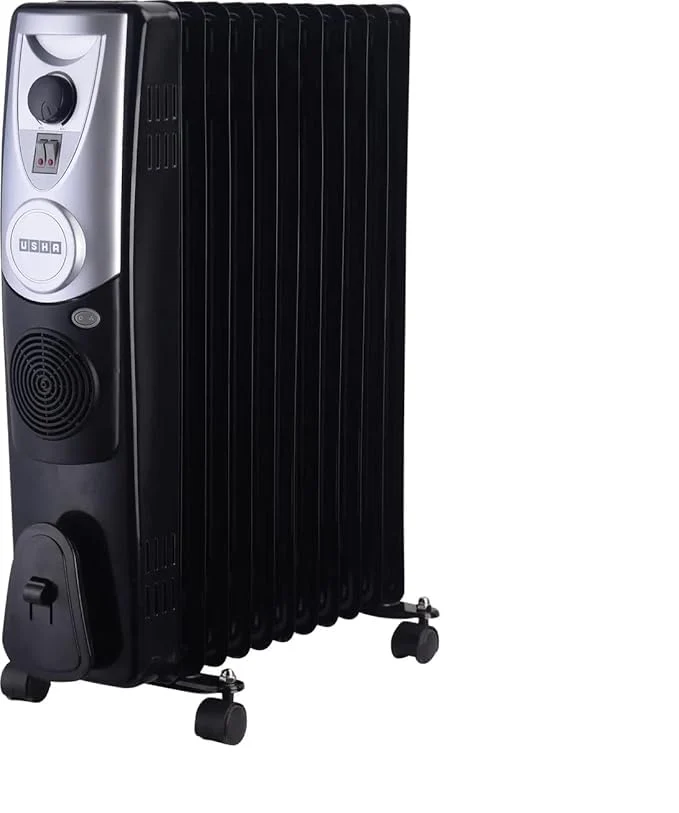 USHA OFR 4209 F PTC 2400W Oil Filled Radiator Room Heater with 09 Fins, 3 Heat Settings, Adjustable Thermostat, Built-in Fan, Overheat &amp; Tip-Over Protection (Black) - Image 4