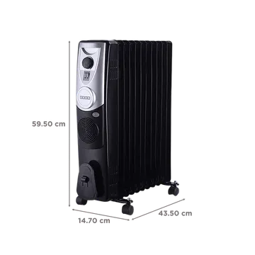 USHA OFR 4209 F PTC 2400W Oil Filled Radiator Room Heater with 09 Fins, 3 Heat Settings, Adjustable Thermostat, Built-in Fan, Overheat &amp; Tip-Over Protection (Black) - Image 5