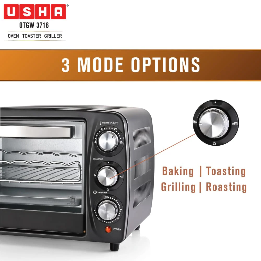 USHA OTGW 3716-16L OTG with Rotisserie,Bake, Grill, Roast, Toast,Upper & Lower Heating,Cool Touch Handle,Customised Time & Temperature Control - Image 3