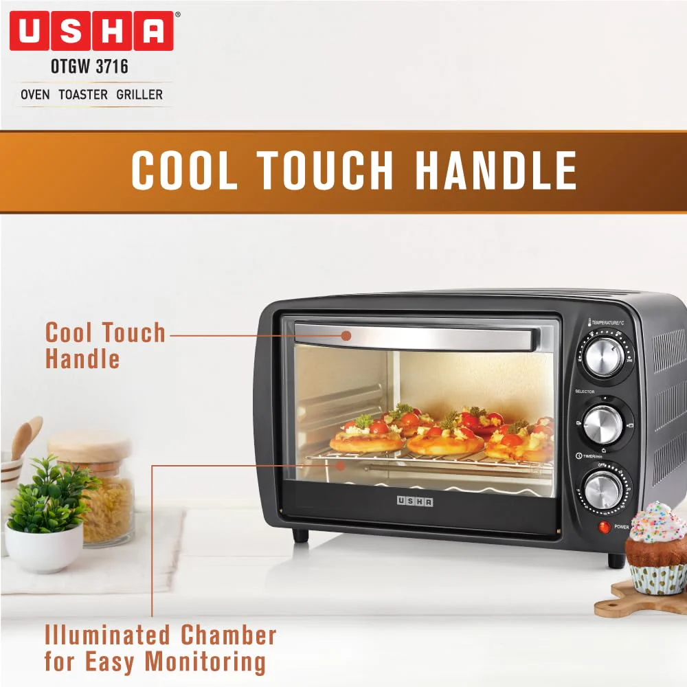 USHA OTGW 3716-16L OTG with Rotisserie,Bake, Grill, Roast, Toast,Upper & Lower Heating,Cool Touch Handle,Customised Time & Temperature Control - Image 4