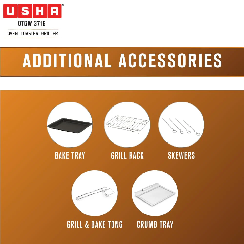 USHA OTGW 3716-16L OTG with Rotisserie,Bake, Grill, Roast, Toast,Upper & Lower Heating,Cool Touch Handle,Customised Time & Temperature Control - Image 5