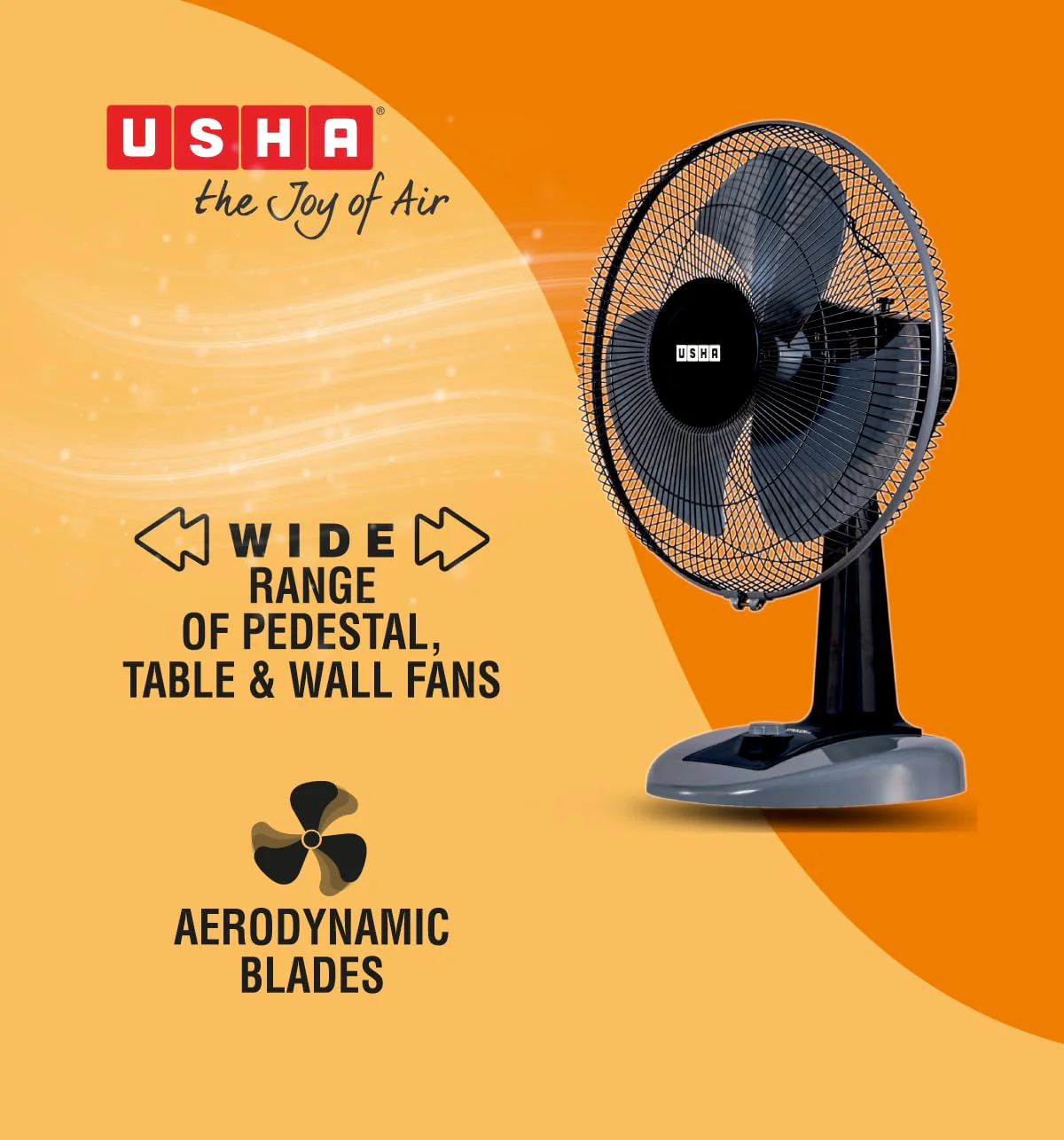 USHA Striker Plus Table Fan | 400MM Sweep Size | 2100 RPM | Jerk-Free & Uniform Oscillation | Aerodynamic Blade Design for High Air Delivery | Anti-Rust Protection | 100% Copper Motor |(Black) - Image 3