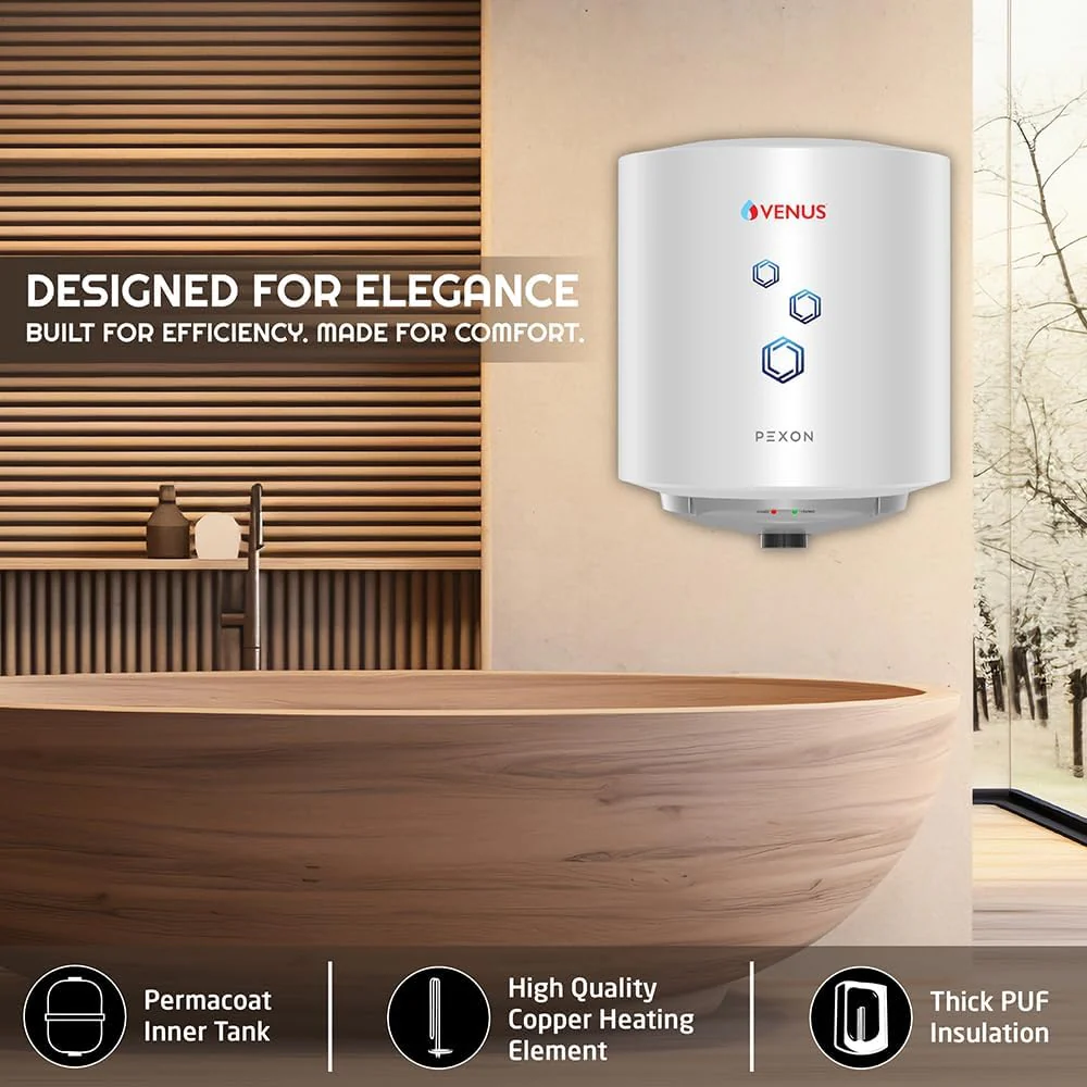 Venus Pexon 10L Storage Water Heater (10PX PEXON WHITE 704250) – 4 Star Rated, Hard Water Compatible, Permacoat Inner Tank, Multi-Safety System, White - Image 3