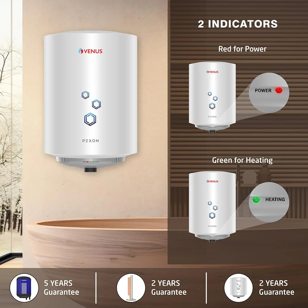 Venus Pexon 15L Storage Water Heater (704251) – White, 4 Star Rated, Hard Water Compatible, Permacoat Inner Tank - Image 3