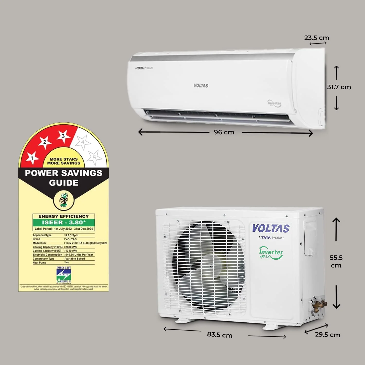 Voltas 0.8 Ton 3 Star, Inverter Split AC(Copper, 4-in-1 Adjustable Mode, Anti-dust Filter, 103V Vectra Elite, White) - Image 3