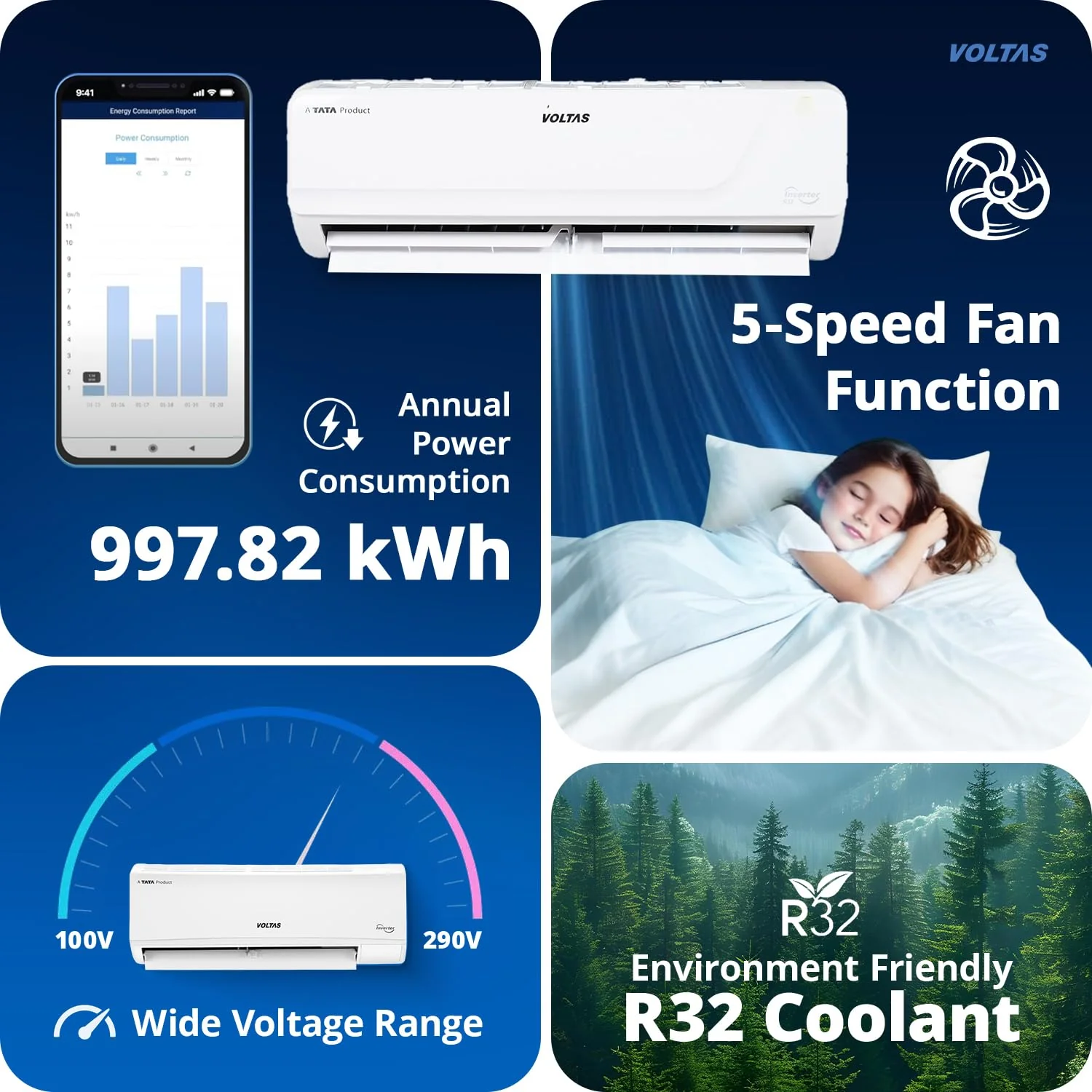 Voltas 1.5 Ton 3 Star, Fixed Speed Split AC (Copper, LED Display, Anti-dust Filter, 183 Vectra Elegant, White) - Image 3