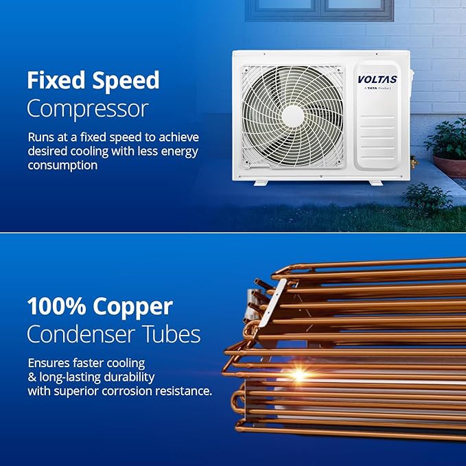 Voltas 1.5 Ton 3 Star, Fixed Speed Split AC (Copper, LED Display, Anti-dust Filter, 183 Vectra Elegant, White) - Image 5