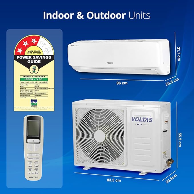 Voltas 1.5 Ton 3 Star, Fixed Speed Split AC (Copper, LED Display, Anti-dust Filter, 183 Vectra Elegant, White) - Image 7