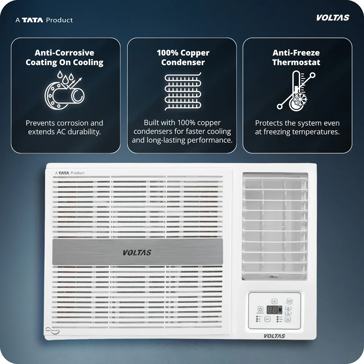 Voltas 1.5 ton 3 Star Inverter Window AC (Copper, 2-in-1 Cooling Modes, Anti-Dust Filter, 2-Way Swing, Memory Restart, Sleep, Mode 2026(183INV PEARL, White) - Image 3