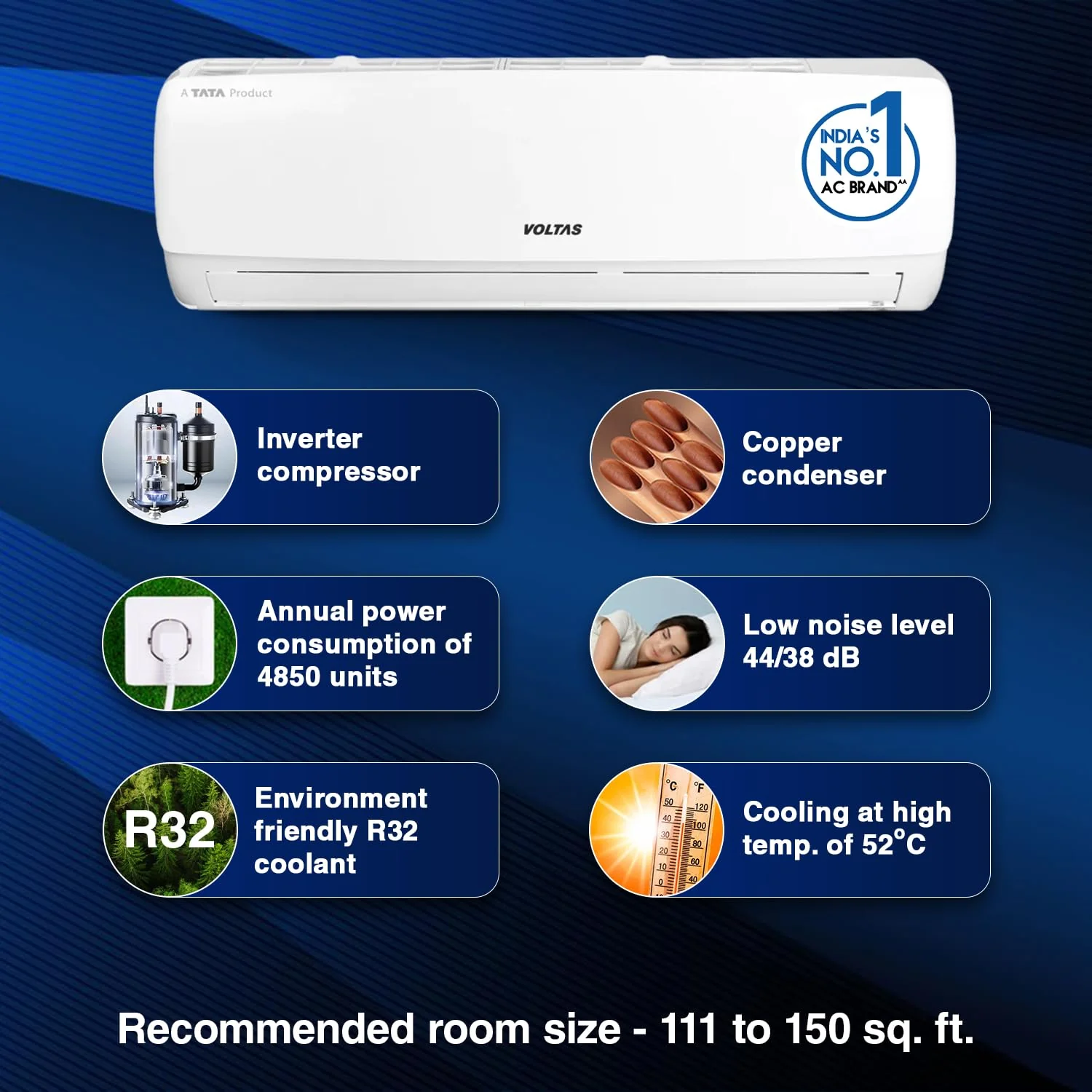 Voltas 1.5 Ton 5 Star, Inverter Split AC(Copper, 4-in-1 Adjustable Mode, Anti-dust Filter, 185V Vectra Elegant,White) - Image 3