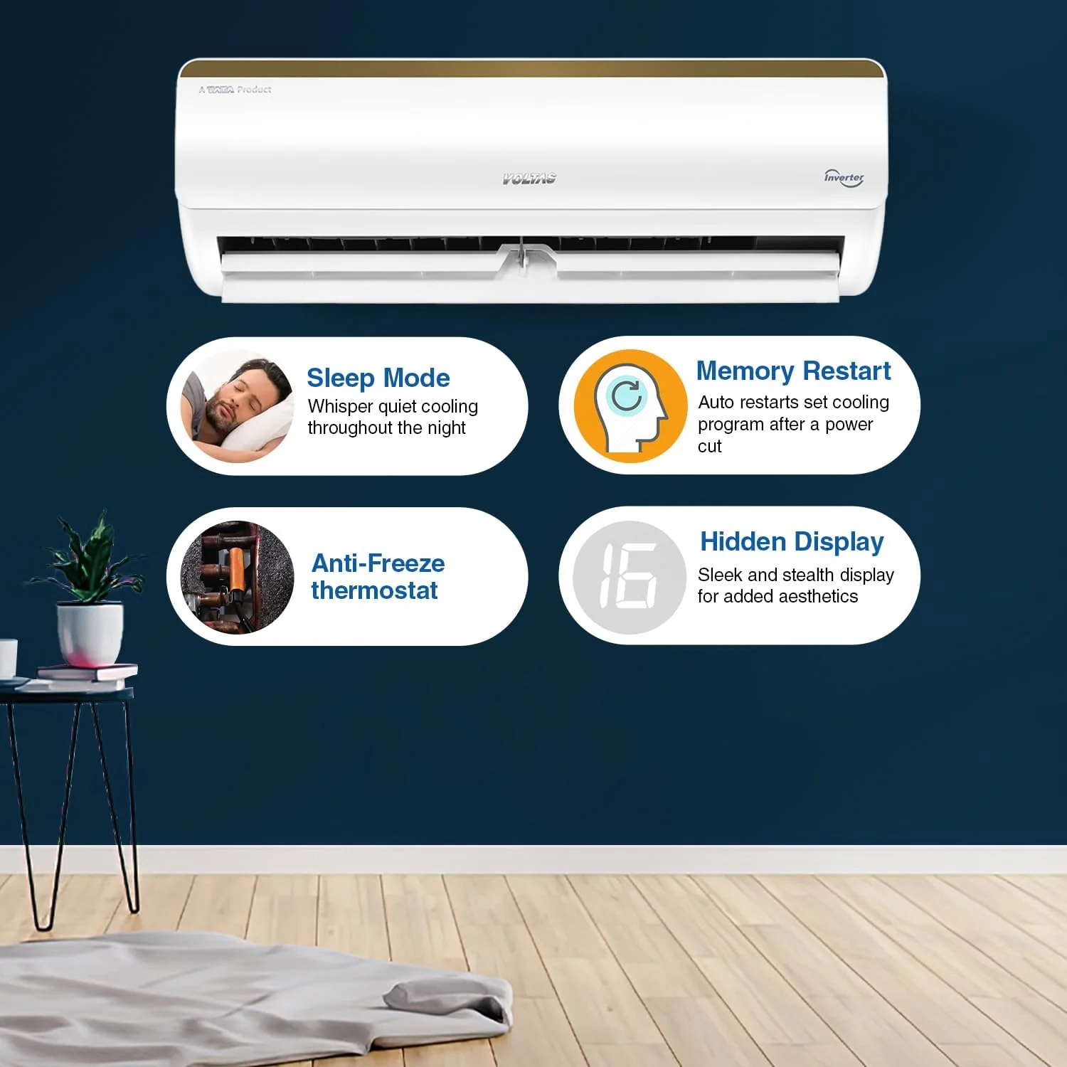 Voltas 1 Ton, 3 Star Inverter Smart Air Split AC (Copper, IoT Enabled, 5-in-1 Adjustable Mode, Anti-Dust Filter, 123V Vertis Smart Elite Gold, White) - Image 3