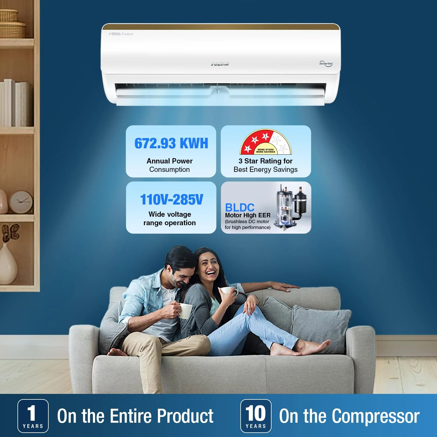 Voltas 1 Ton, 3 Star Inverter Smart Air Split AC (Copper, IoT Enabled, 5-in-1 Adjustable Mode, Anti-Dust Filter, 123V Vertis Smart Elite Gold, White) - Image 7