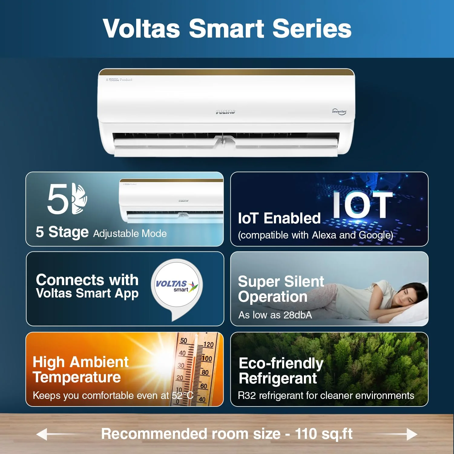 Voltas 1 Ton, 5 Star Inverter Smart Air Split AC (Copper, IoT Enabled, 5-in-1 Adjustable Mode, Anti-Dust Filter, 125V Vertis Smart Elite Gold, White) - Image 7