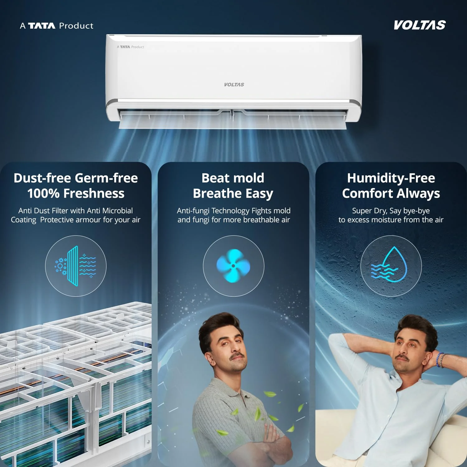 Voltas 1 ton 5 star,New star rated, Inverter Split AC (Copper, Convertible 5-in-1 Cooling Mode,2-Way Air Swing, Anti-dust Filter with Anti Microbial Coating,Auto Clean (125INV VECTRA ZEN SILVER,White) - Image 6