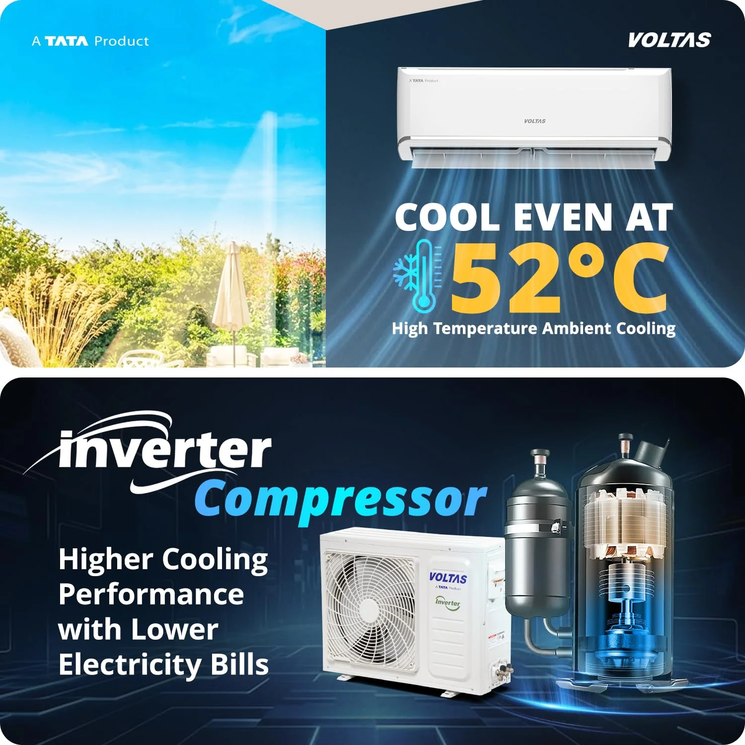 Voltas 1 ton 5 star,New star rated, Inverter Split AC (Copper, Convertible 5-in-1 Cooling Mode,2-Way Air Swing, Anti-dust Filter with Anti Microbial Coating,Auto Clean (125INV VECTRA ZEN SILVER,White) - Image 8