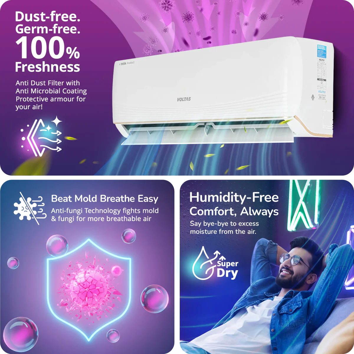 VOLTAS 183INV VERTIS AI ZEST GOLD Convertible 1.5 Ton 3 Star Inverter Split AC with Hidden Display (2026 Model, Copper Condenser, 4504075) - Image 6