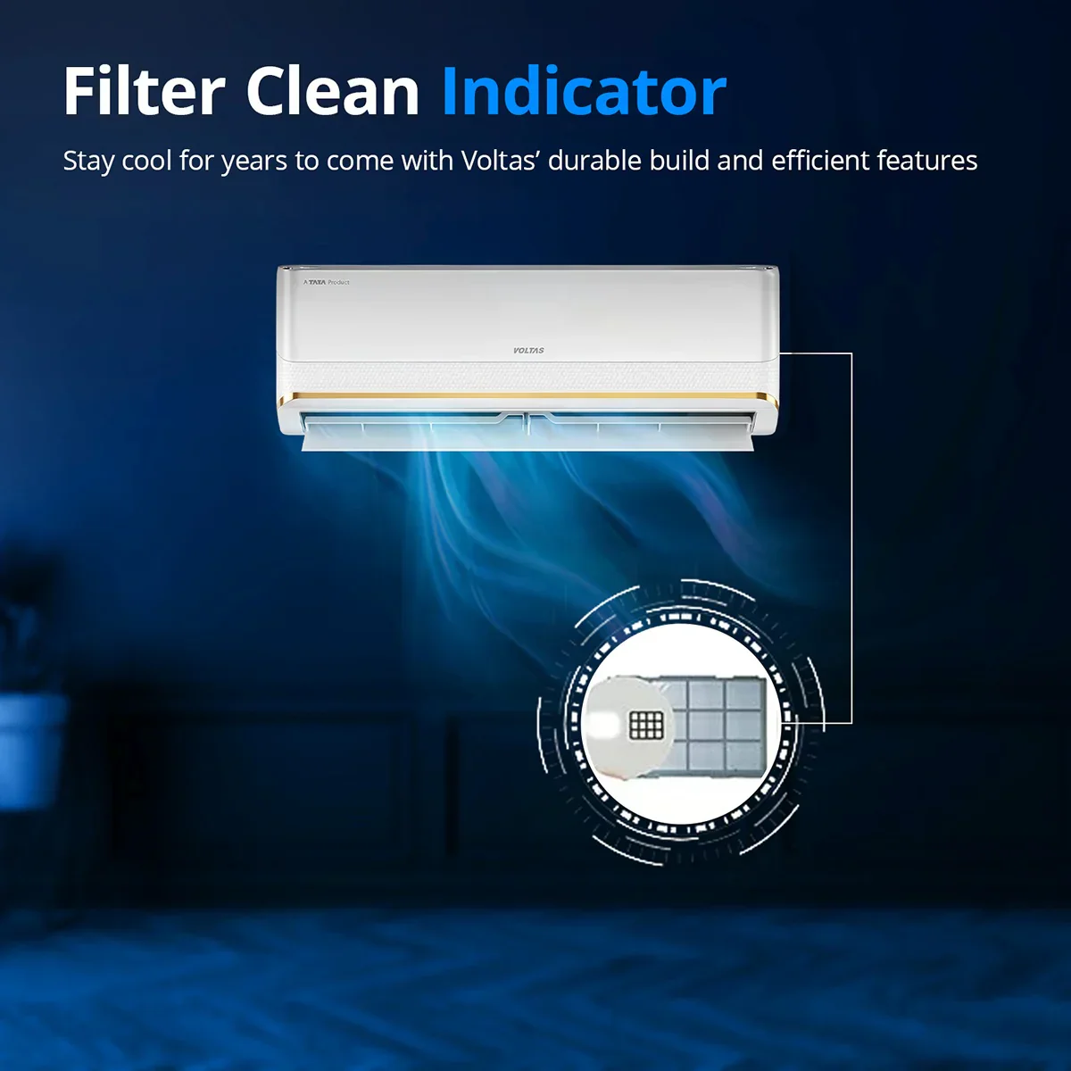 Voltas 183Inv Vertis Zephyr Gold 2026 Series 1.5 Ton 3 Star Inverter Split AC, 6-in-1 Adjustable Cooling, Ice-Wash, Copper Condenser, R32 Refrigerant - Image 2