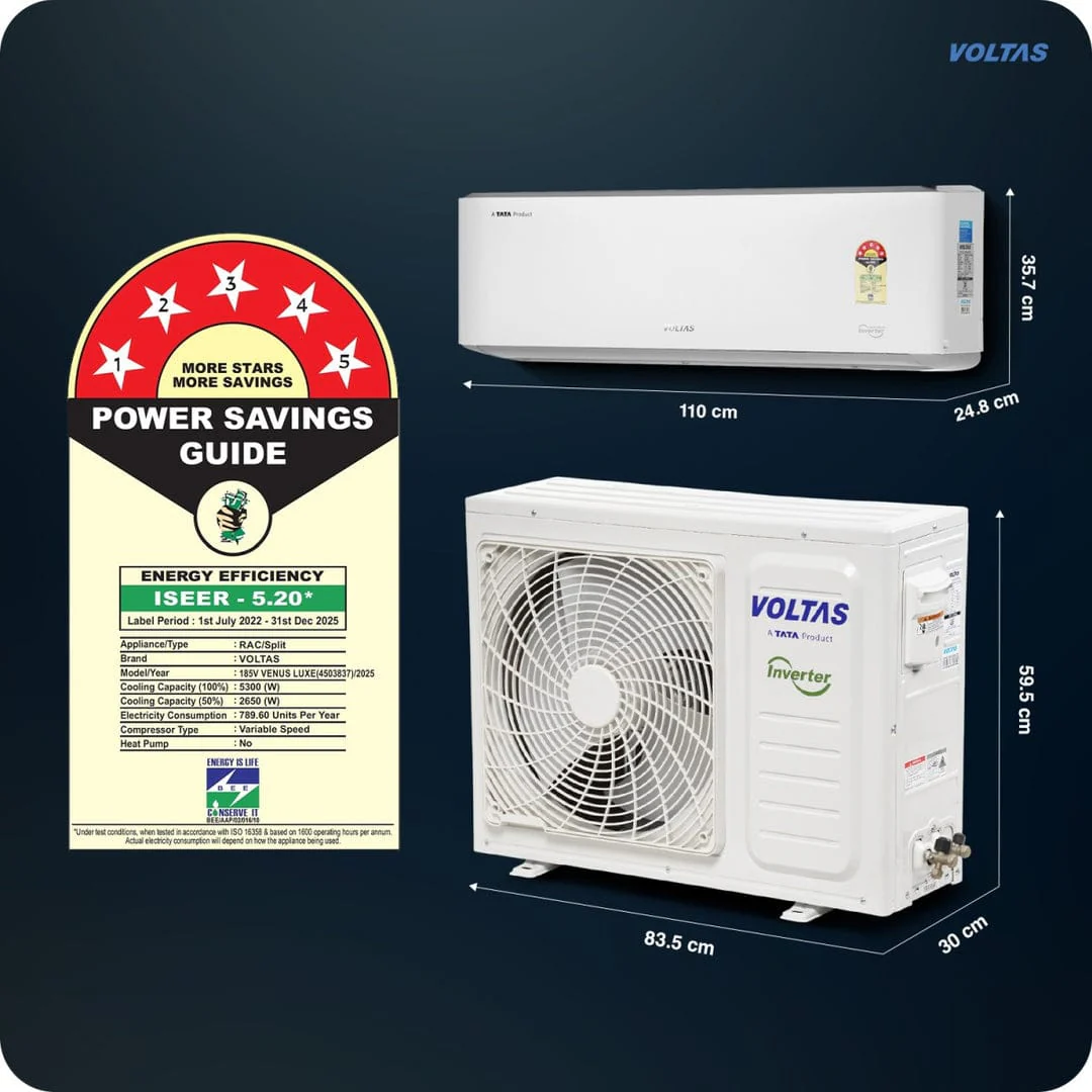 Voltas 185V Venus Luxe Maha Adjustable Inverter AC, 1.5 Ton, 5 Star Split Ac, White - Image 3