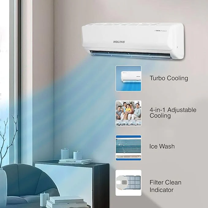 Voltas 2 Ton 3 Star, Inverter Split AC(Copper, 5-in-1 Maha Adjustable Mode, Anti-dust Filter, 2023 Model, 243V Vertis Emerald, White) - Image 5