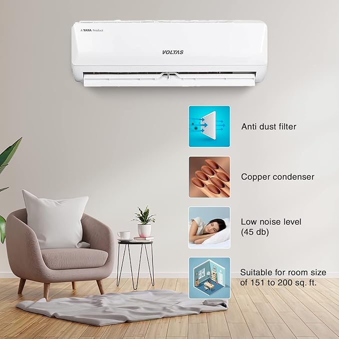 Voltas 2 Ton 3 Star, Inverter Split AC(Copper, 5-in-1 Maha Adjustable Mode, Anti-dust Filter, 2023 Model, 243V Vertis Emerald, White) - Image 6