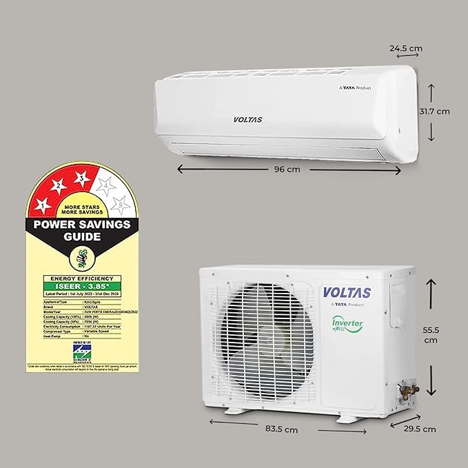 Voltas 2 Ton 3 Star, Inverter Split AC(Copper, 5-in-1 Maha Adjustable Mode, Anti-dust Filter, 2023 Model, 243V Vertis Emerald, White) - Image 7