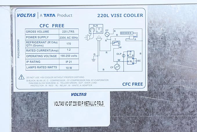 Voltas 208 Liters Single Door Visi Cooler or Glass Door Commercial Refrigerator (VC GT 220 SD P Metallic FGLS) Visit the Voltas Store - Image 4