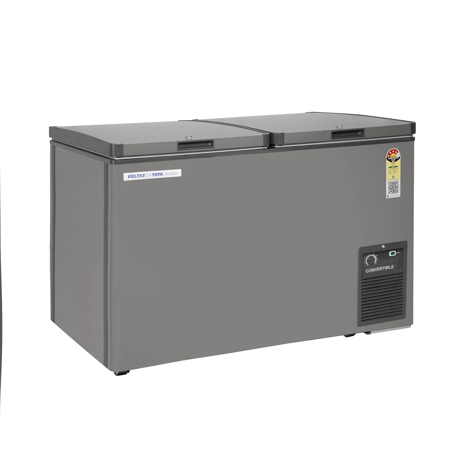 Voltas 295 Litres, 4 star Convertible Double Chest Freezer With Roller Wheels (CVF320DA4-P-PL, Grey) - Image 2