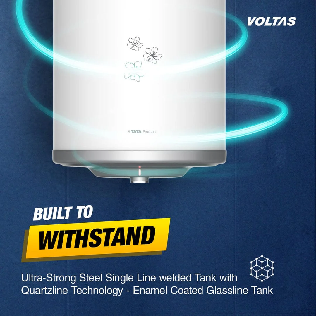 Voltas Aqua Prime 25L Water Heater 2000W, Warranty of 7 years on Tank, 3 Years on Heating Element, 2 Years on Product by Voltas|Free Installation| Free Connecting Pipe|Copper Element|8 Bar (White) - Image 4