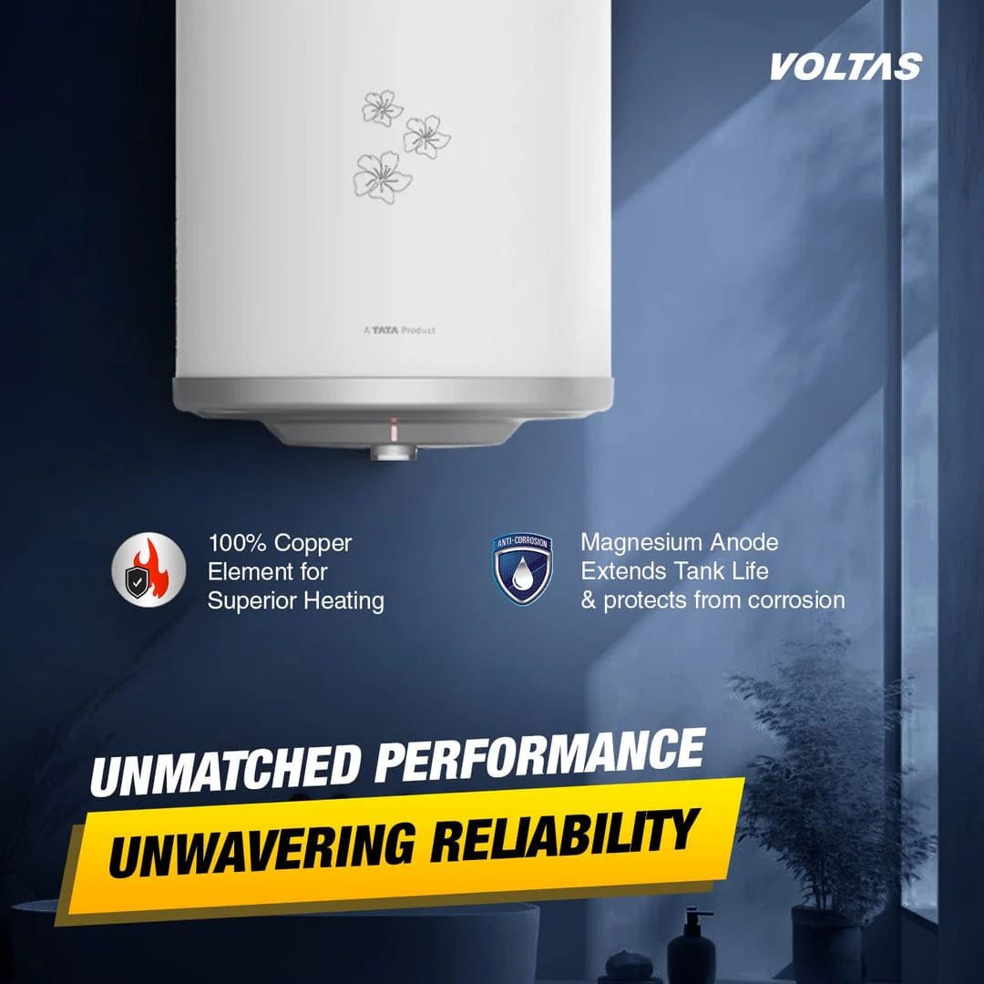 Voltas Aqua Prime 25L Water Heater 2000W, Warranty of 7 years on Tank, 3 Years on Heating Element, 2 Years on Product by Voltas|Free Installation| Free Connecting Pipe|Copper Element|8 Bar (White) - Image 6