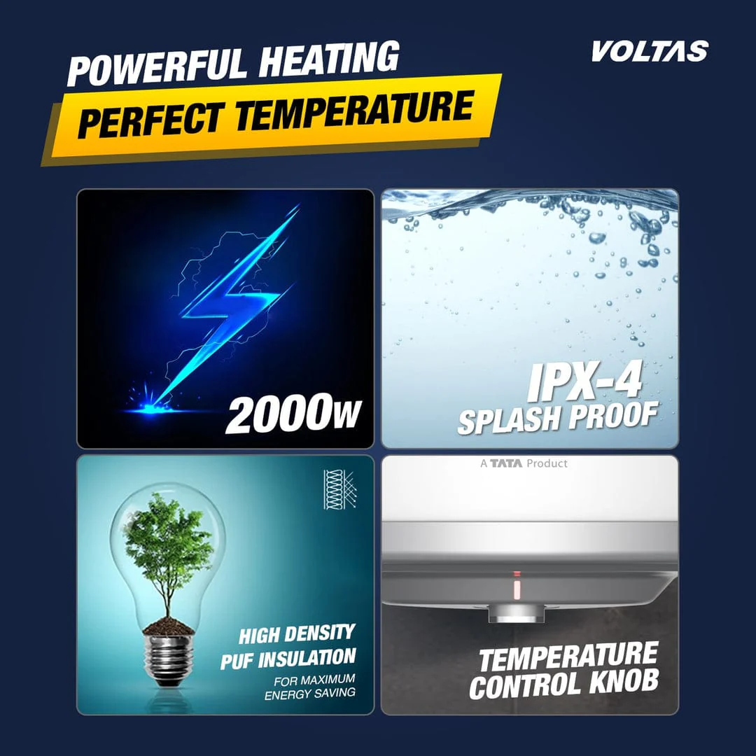 Voltas Aqua Prime 25L Water Heater 2000W, Warranty of 7 years on Tank, 3 Years on Heating Element, 2 Years on Product by Voltas|Free Installation| Free Connecting Pipe|Copper Element|8 Bar (White) - Image 7